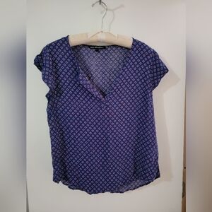 Ava Christine Womens Navy Blue Patterned Blouse Womens Size Large